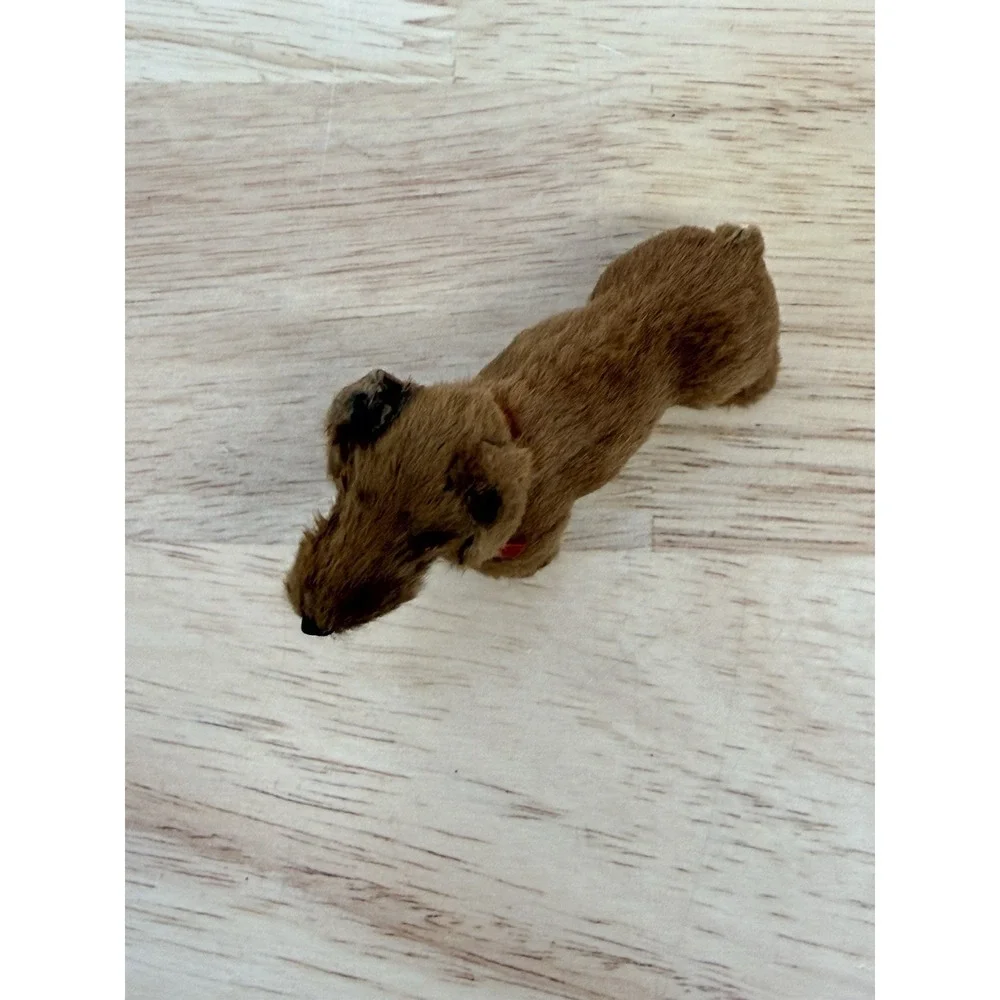 Vintage Miniature Brown Dachshund Figure with Red Collar #AA